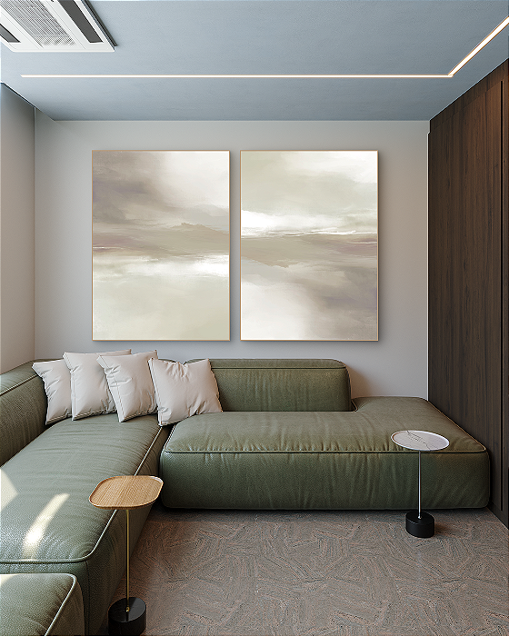 Conjunto com 02 Quadros Decorativos Areia de Névoa - Artista Sofia Monzani