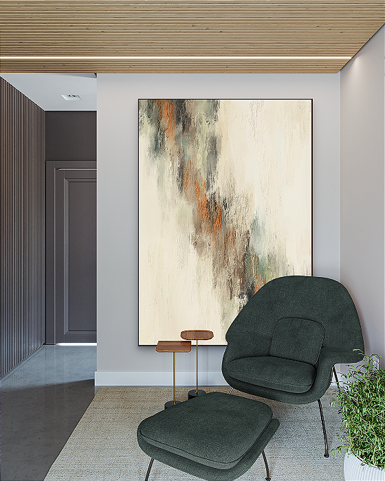 Quadro Decorativo Abstrato Marrom, Bege, Verde e Laranja