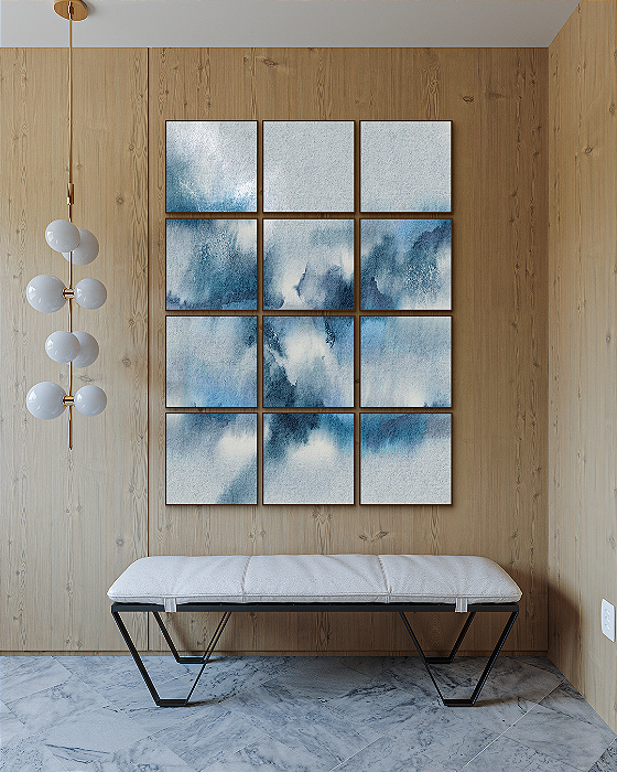 Conjunto com 12 Quadros Decorativos Abstrato Tons de Azul