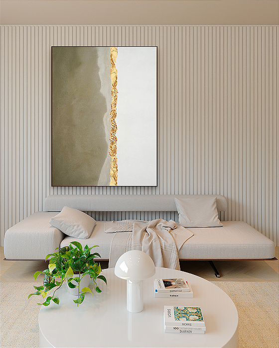 Quadro Decorativo Abstrato Camadas com Folhas de Ouro e Prata