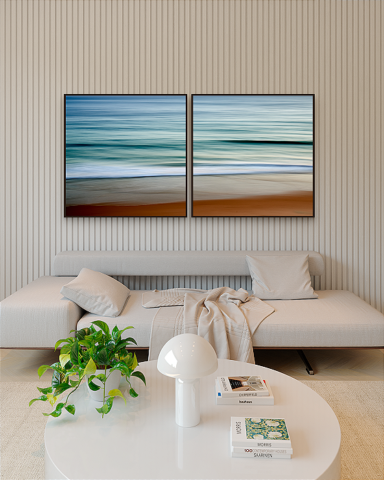 Conjunto com 02 quadros decorativos Mar Abstrato