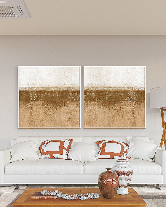 Conjunto com 02 quadros decorativos Abstrato Bege