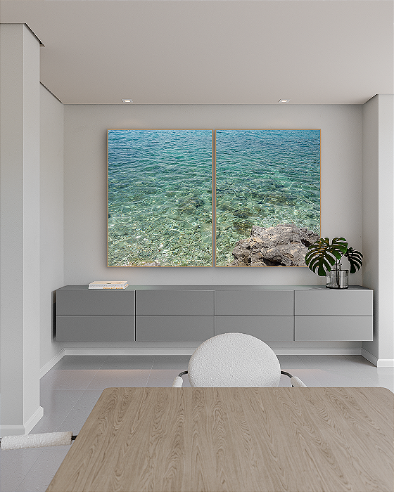 Conjunto com 02 quadros decorativos Verde Água CANVAS 80x120cm (LxA) Moldura cor Carvalho