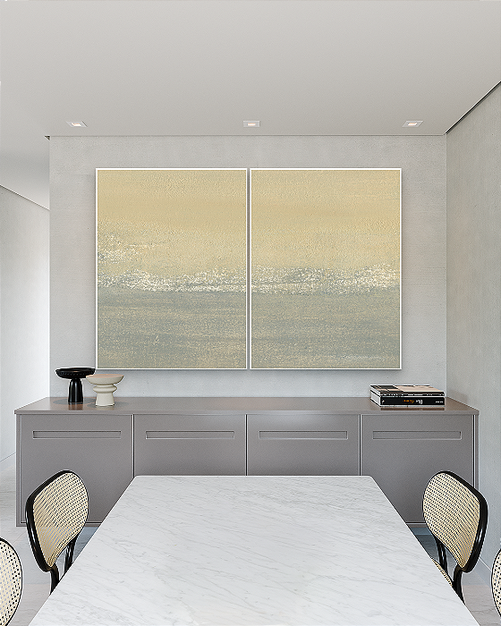 Conjunto com 02 quadros decorativos Abstrato Tons Neutros