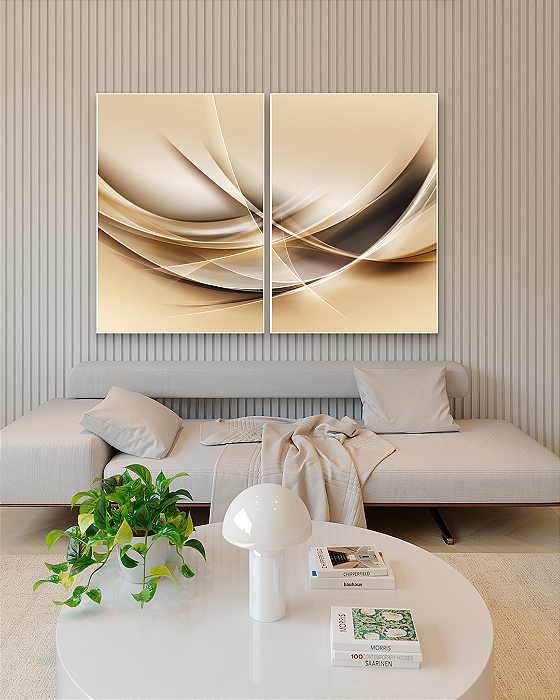 Conjunto com 02 quadros decorativos Abstrato Tons Quentes