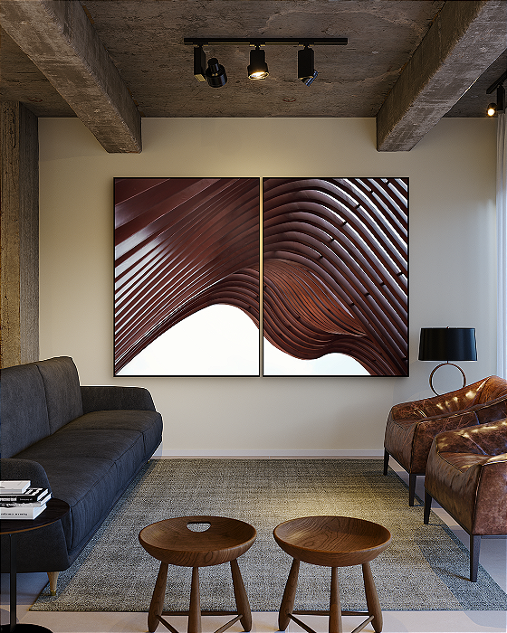 Conjunto com 02 quadros decorativos Abstrata Arquitetura
