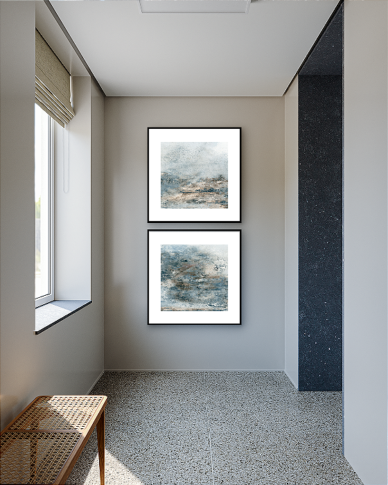 Conjunto com 02 quadros decorativos Abstrato Azul, Marrom e Bege