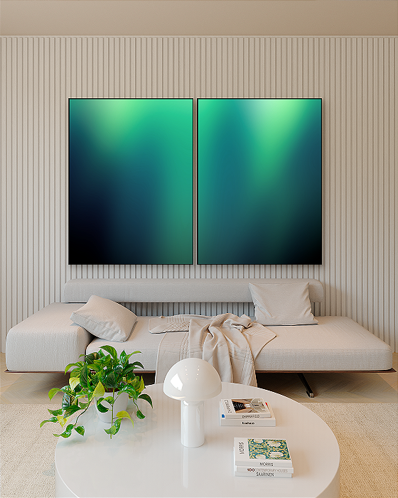 Conjunto com 02 quadros decorativos Degradê Verde, Azul e Preto