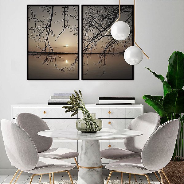 Conjunto com 02 quadros decorativos Pôr do Sol