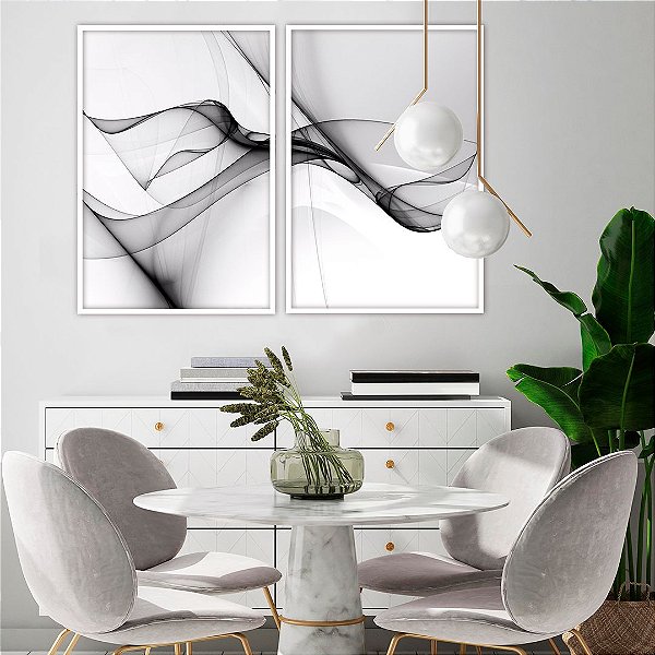 Conjunto com 02 quadros decorativos Abstrato Preto & Branco