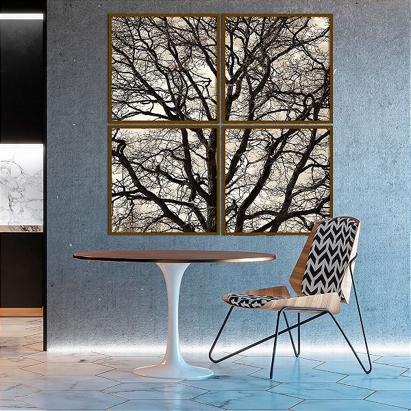 Conjunto com 04 quadros decorativos Galhos Árvore