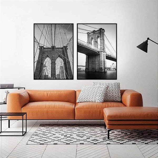 Conjunto com 02 quadros decorativos Ponte do Brooklyn