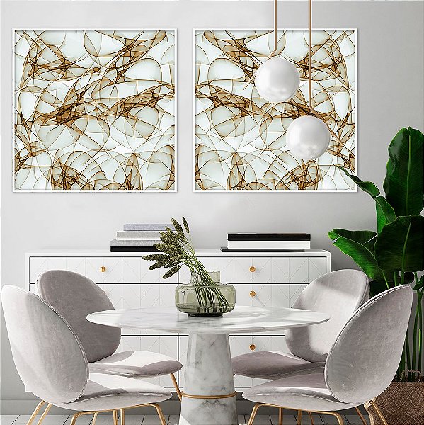 Conjunto com 02 quadros decorativos Abstrato Bege