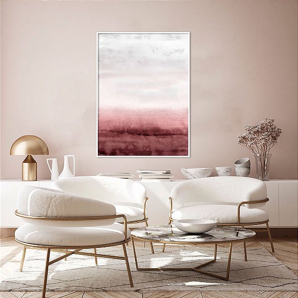 ENVIO IMEDIATO - Quadro Decorativo CANVAS Abstrato Marsala, Rosa e Cinza 70x90cm (LxA) Moldura Canaleta na cor Branco