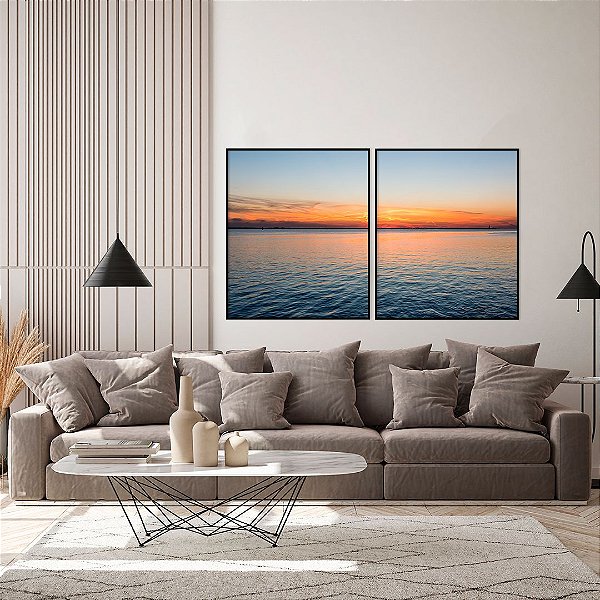 Conjunto com 02 quadros decorativos Pôr do Sol no Mar