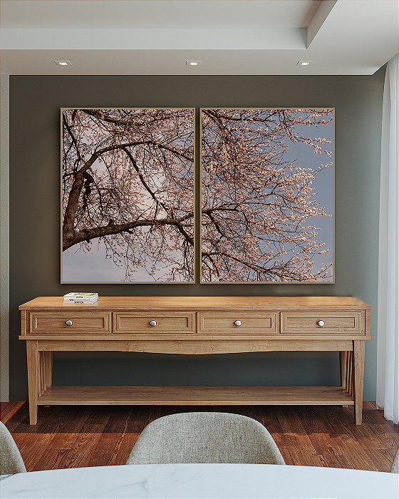 Conjunto com 02 quadros decorativos Árvore Cerejeira