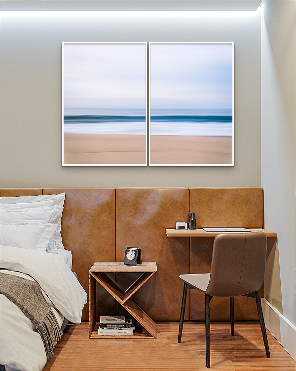 ENVIO IMEDIATO - Conjunto com 02 quadros decorativos Praia Abstrata 60x90cm (LxA) Moldura cor Branco