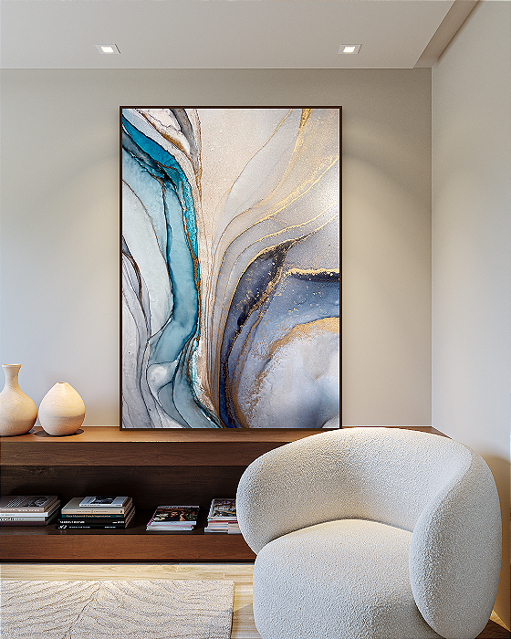 Quadro decorativo Abstrato Azul e Dourado