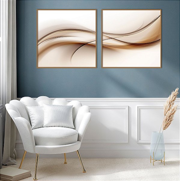 Conjunto com 02 quadros decorativos Abstrato Marrom e Bege