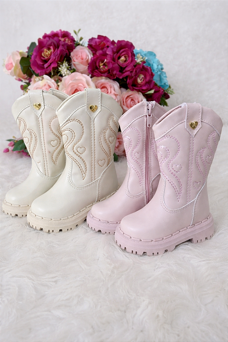 Bota Coturno Nilqi Bella Rosê e Branco Infantil