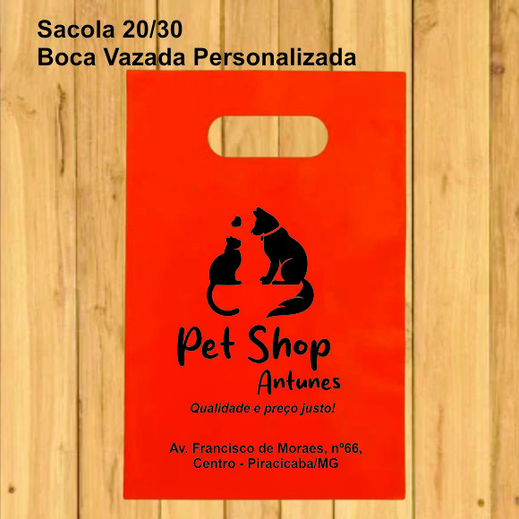 250 sacolas plásticas boca vazada personalizadas 20/30