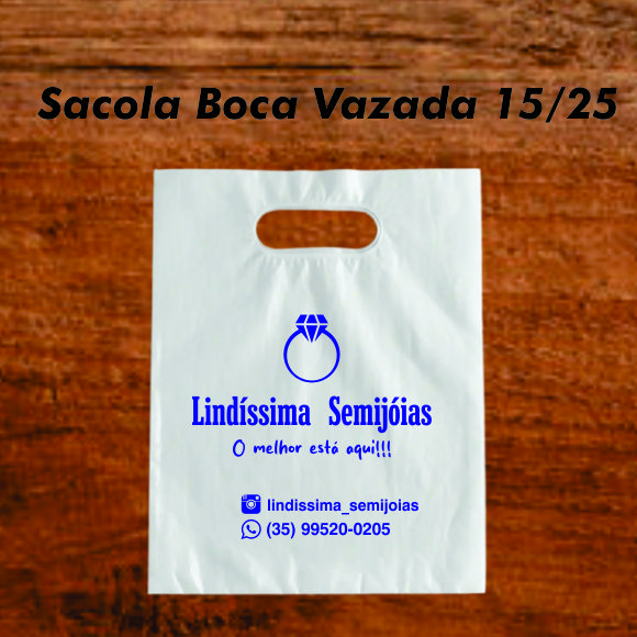 1000 sacola personalizada 15/25 boca vazada branca