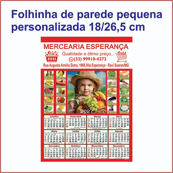 100 folhinha de parede pequena personalizada 18/26,5 cm