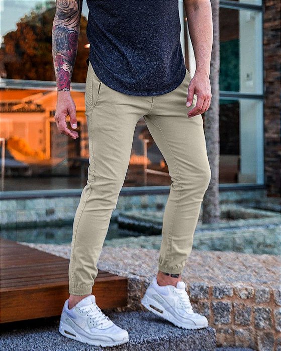 calça jogger masculina bege