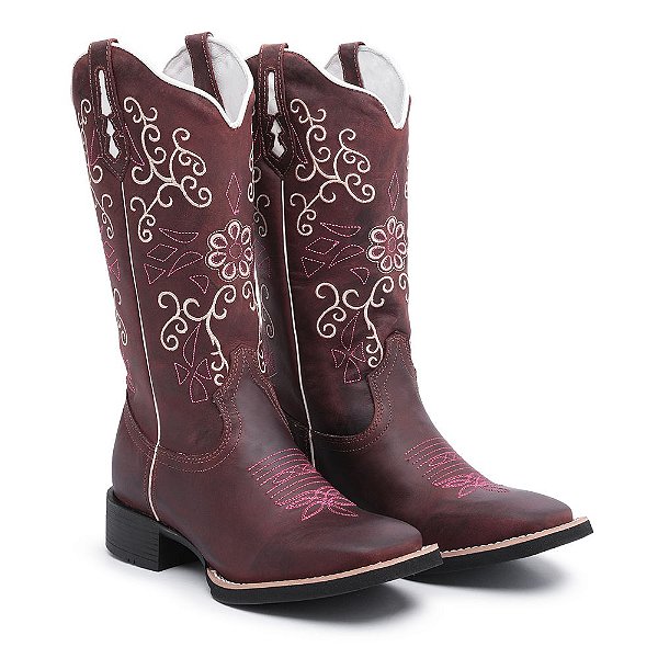 bota-country-texana-feminina-em-couro-com-bordados-florais - CHEROKEE BOOTS