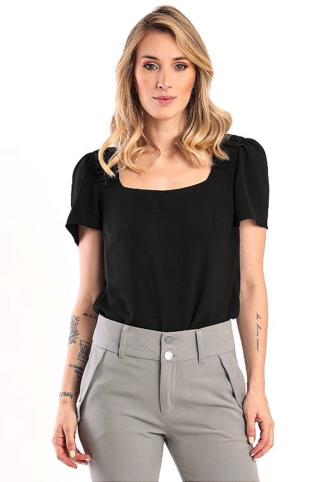 BLUSA CREPE MANGA CURTA PRETO JASMINE