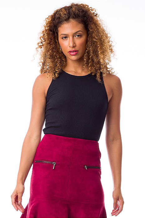 CROPPED DECOTE CARECA CANELADA PRETO ELOÁ