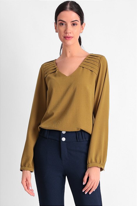 BLUSA CREPE MANGA LONGA MILITAR MARA