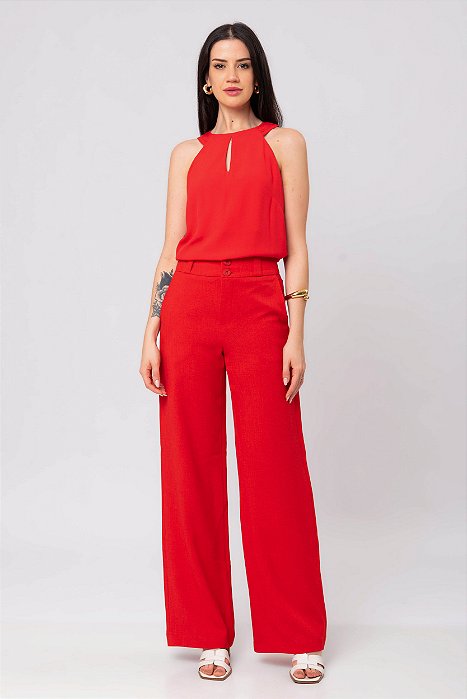 CALÇA CREPE RETA VERMELHO ISABEL