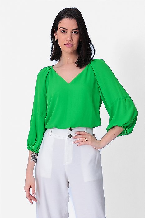 BLUSA MANGA 3/4 CREPE VERDE CAMILA