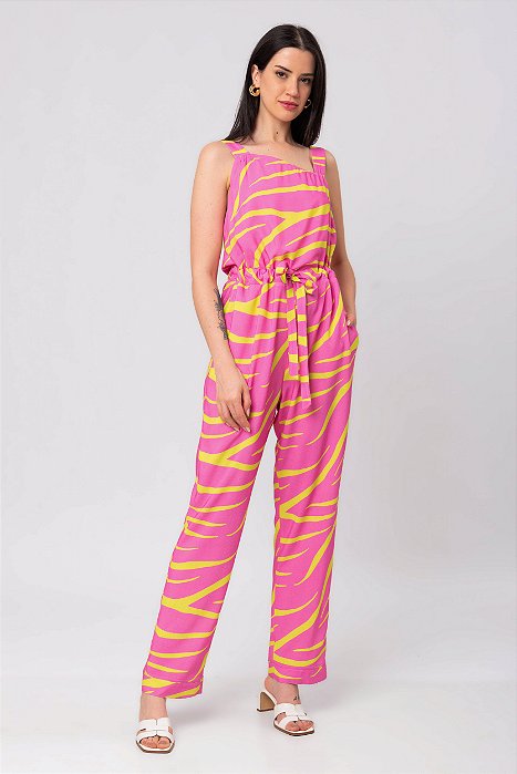 MACACÃO VISCOSE ANIMAL PRINT ROSA