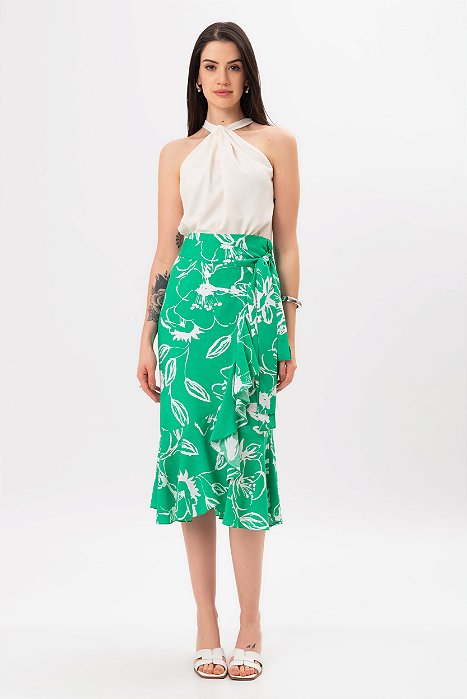 SAIA MIDI FLOWER VERDE YASMIN