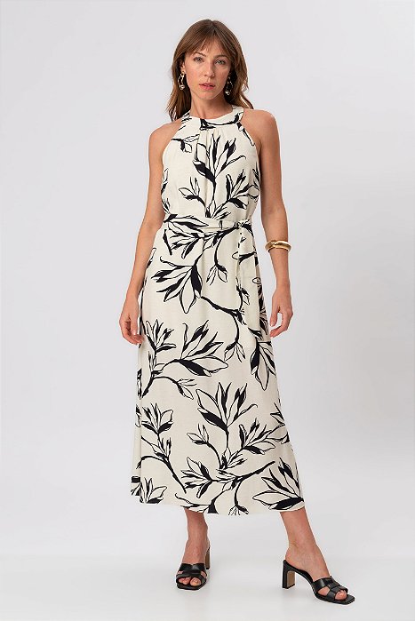 VESTIDO MIDI ESTAMPADO NEW NATURAL P&B