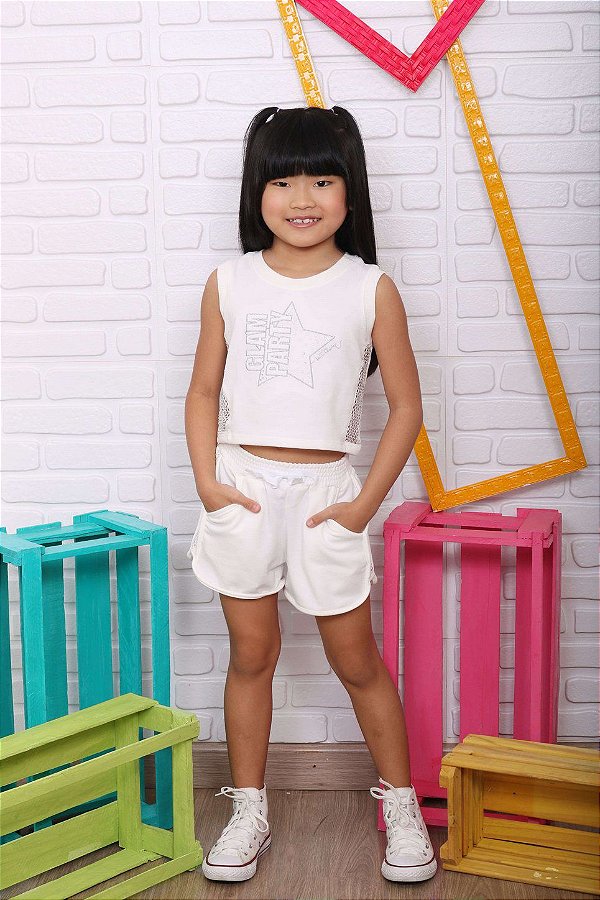 Conjunto infantil Petit Cherie verão blusa short brilho branco 1 ao 4
