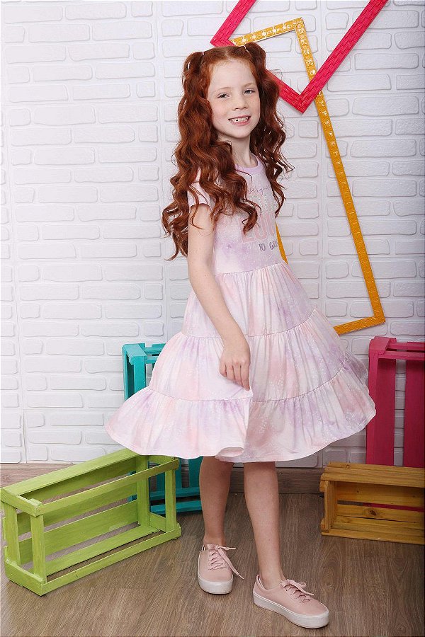 Vestido infantil Petit Cherie casual tie dye candy color lilás