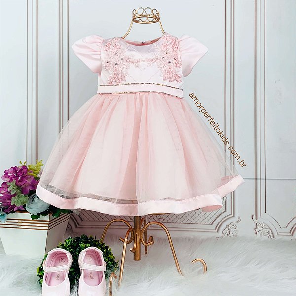 Vestido De Bebe Festa Infantil Petit Cherie Rosa Com Tule Amor Perfeito Kids E Teens Moda Infantil E Tumblr Teen