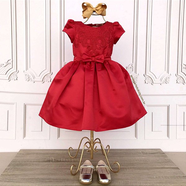 vestido de festa infantil vermelho luxo