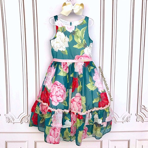 vestido infantil floral festa