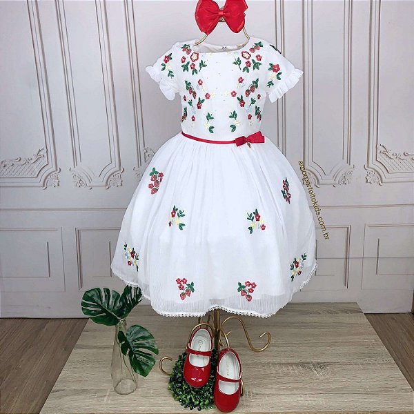 vestido branco com vermelho infantil