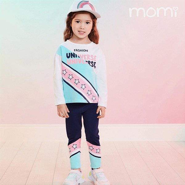 Conjunto infantil Momi inverno t-shirt manga longa legging azul marinho