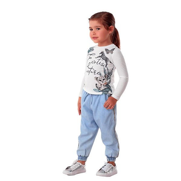 Conjunto infantil Petit Cherie inverno blusa calça jeans jogger