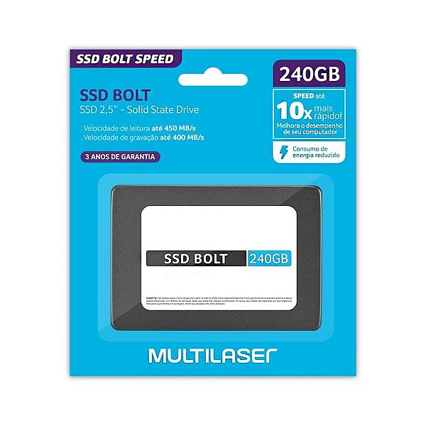 SSD Multilaser 2.5 POL. SATA 240GB Bolt Gravação até 400MB/S
