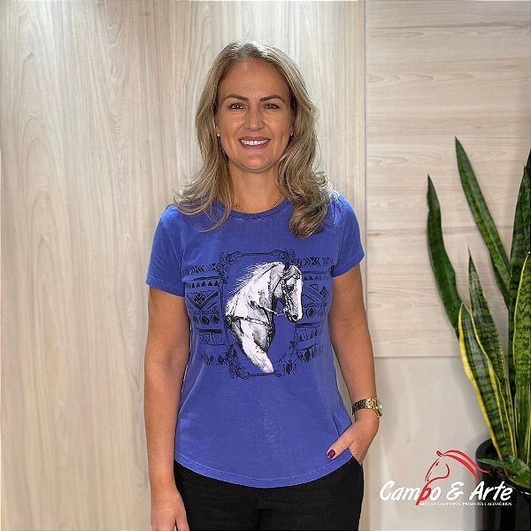 Camiseta Feminina Azul Sela Dourada