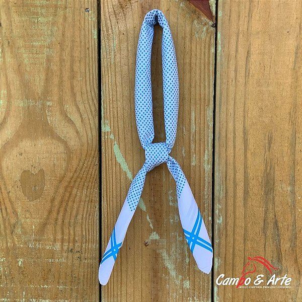 Lenço Carijó Branco e Azul c/ Detalhes