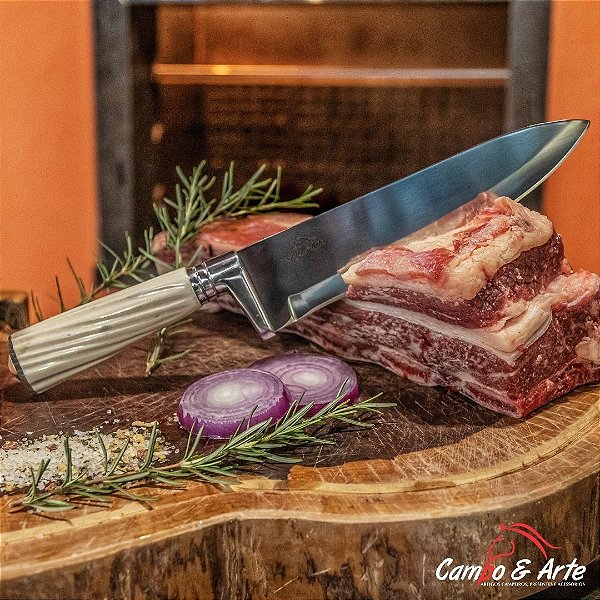 Faca Aço Inox 8" Cabo Osso Torneado - Campo & Arte