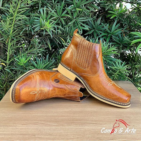 Botina em Couro Western Mostarda
